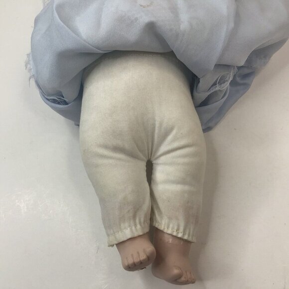 Vintage Wind Up Moving Baby Doll Blue Lace Gown & Hat Pink Bows - Picture 8 of 16